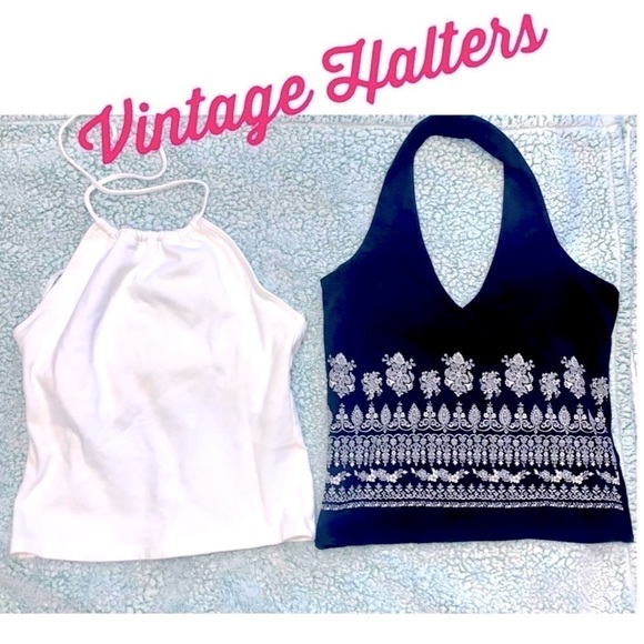 Y2K Vintage Halter Tops white/black Size Large - Picture 1 of 7